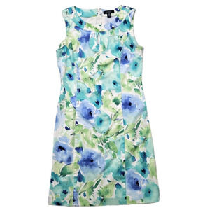 Chaps Floral Sleeveless Sheath Dress Size 10 Blue Green Watercolor Spring